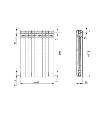 RADIATOR ALUMINIU G600F - 6 ELEMENTI  ARMATURA