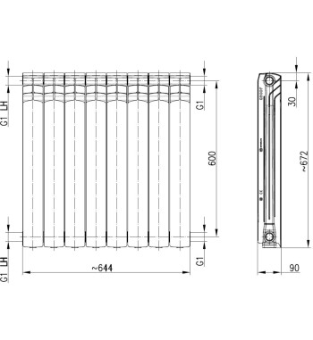 RADIATOR ALUMINIU G600F - 8 ELEMENTI  ARMATURA