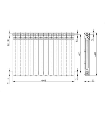 RADIATOR ALUMINIU G600F - 12 ELEMENTI  ARMATURA